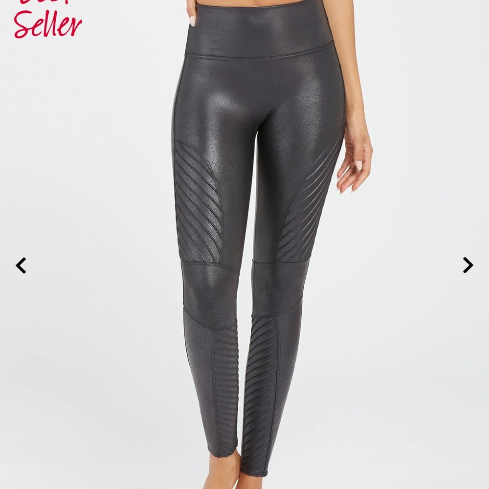 Spanx Faux Leather Moto Leggings Petite Medium Black